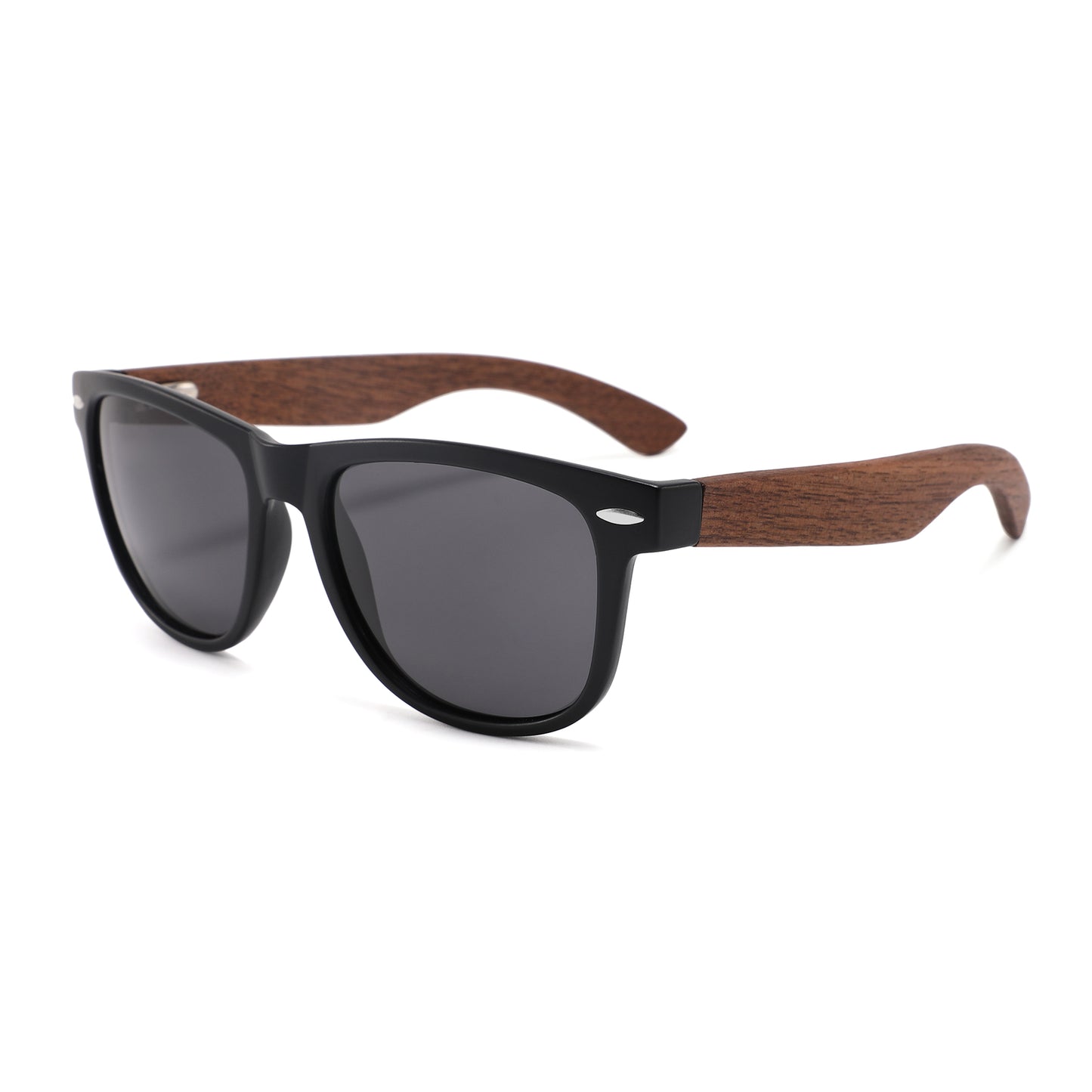 VAYA MATT BLACK Sunglasses Polarised Grey Lens Wooden Arms