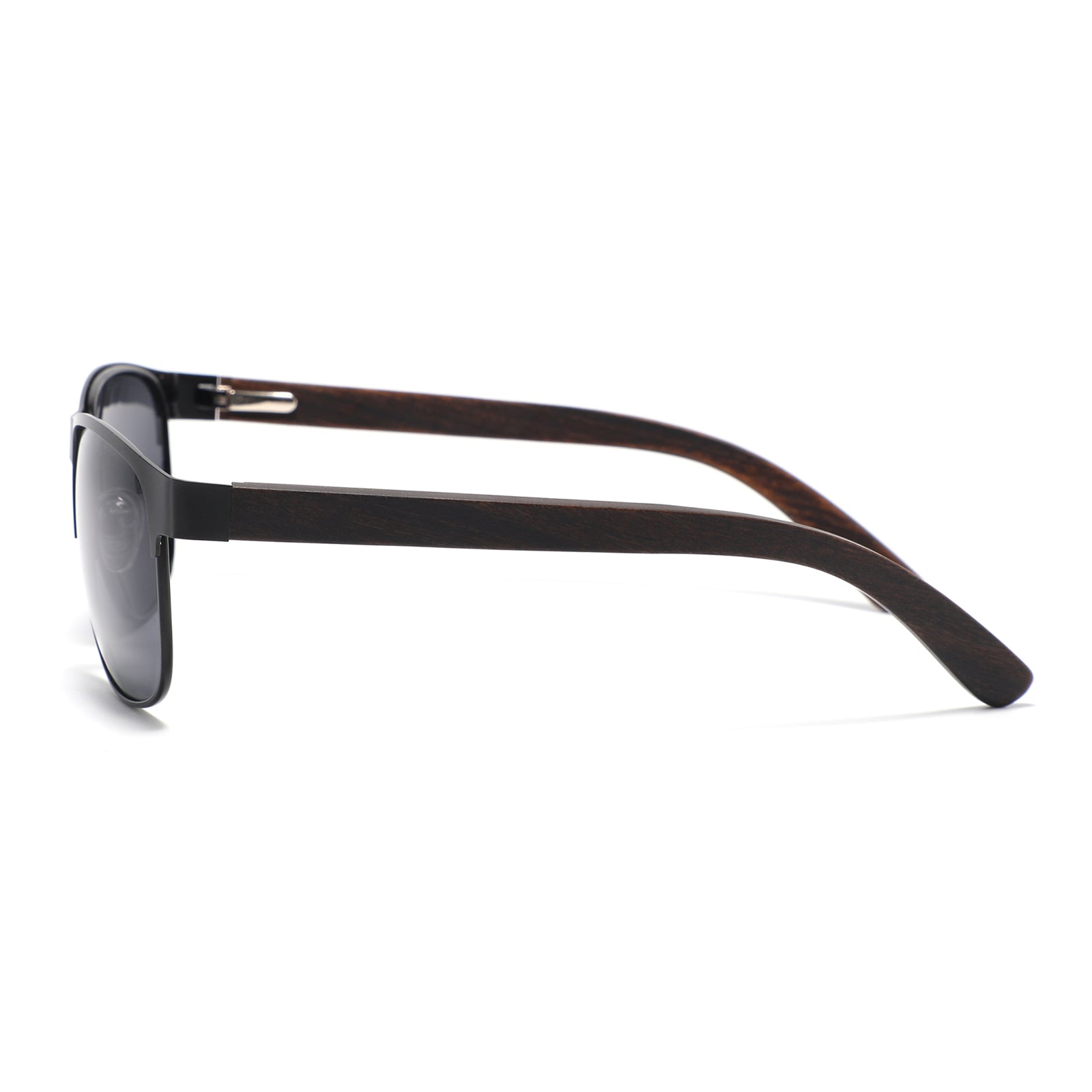 HOLLYWOOD BLACK Men's Metallic Sunglasses Grey Polarised Lens Wooden Arms - Hashtag Bamboo