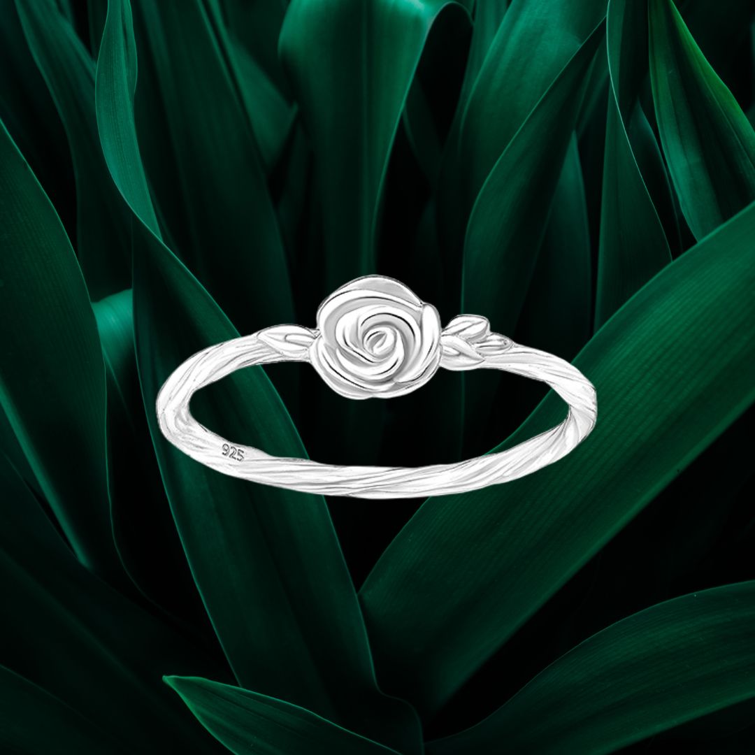 LADIES RING 925 Sterling Silver Dainty Rose