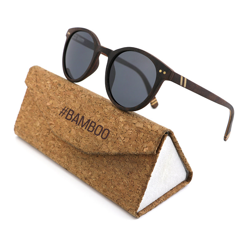 AMARA BURL GREY Round Wooden Sunglasses Polarised Lens