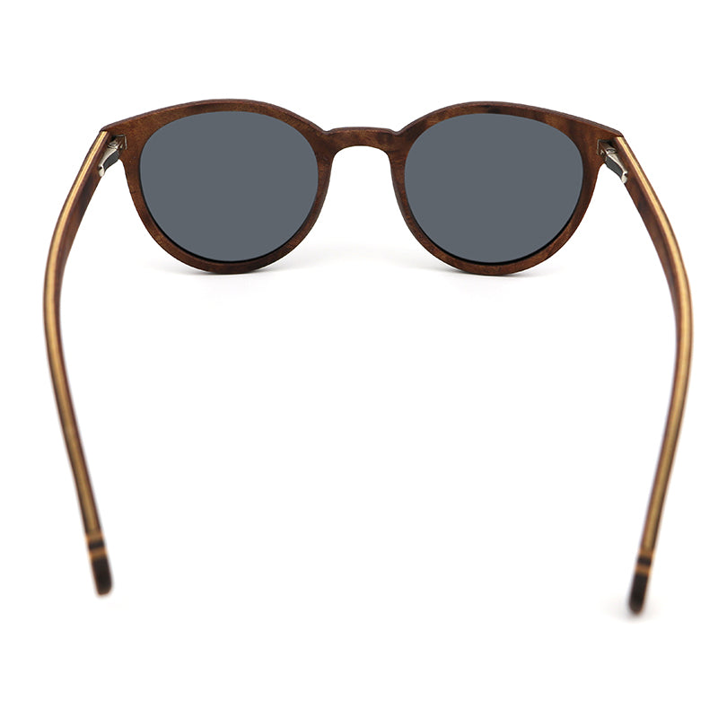 AMARA BURL GREY Round Wooden Sunglasses Polarised Lens