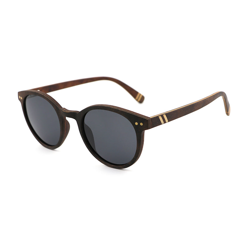 AMARA BURL GREY Round Wooden Sunglasses Polarised Lens
