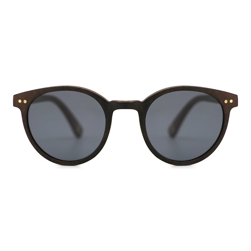 AMARA BURL GREY Round Wooden Sunglasses Polarised Lens