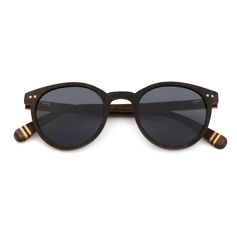 AMARA BURL GREY Round Wooden Sunglasses Polarised Lens