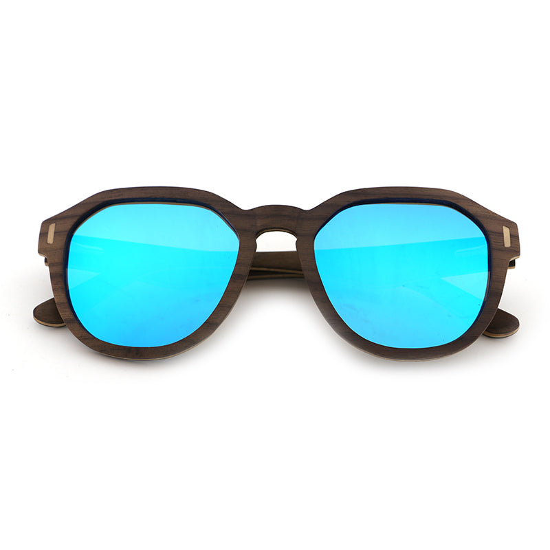 AURORA WALNUT BLUE Ladies Wooden Sunglasses Polarised Lens