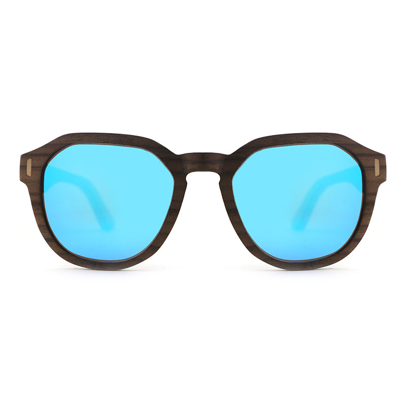 AURORA WALNUT BLUE Ladies Wooden Sunglasses Polarised Lens
