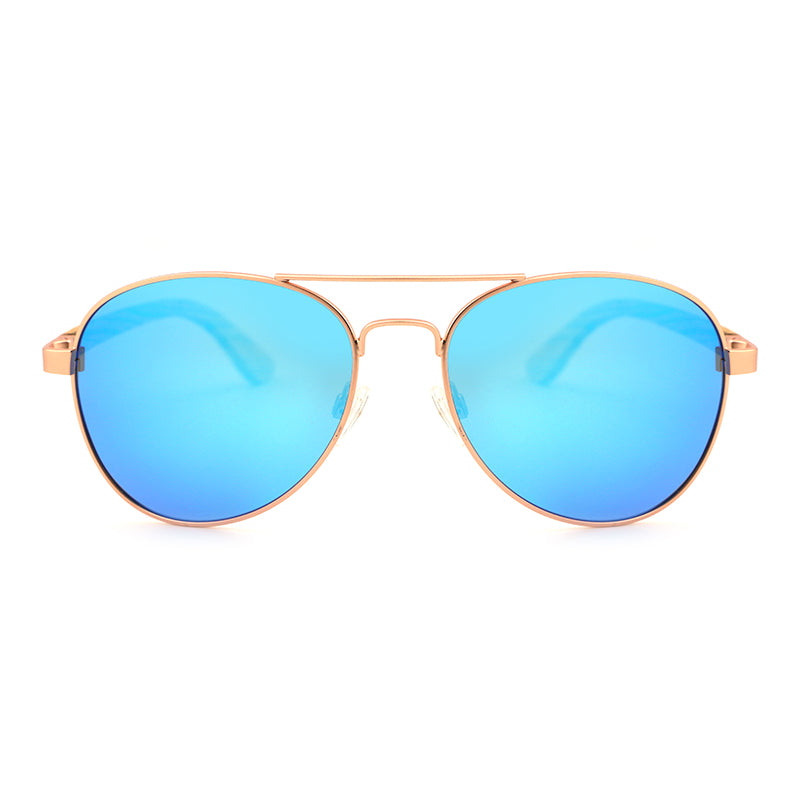 MAVERICK BIG BLUE Aviator Sunglasses Polarised Lens Wooden Arms
