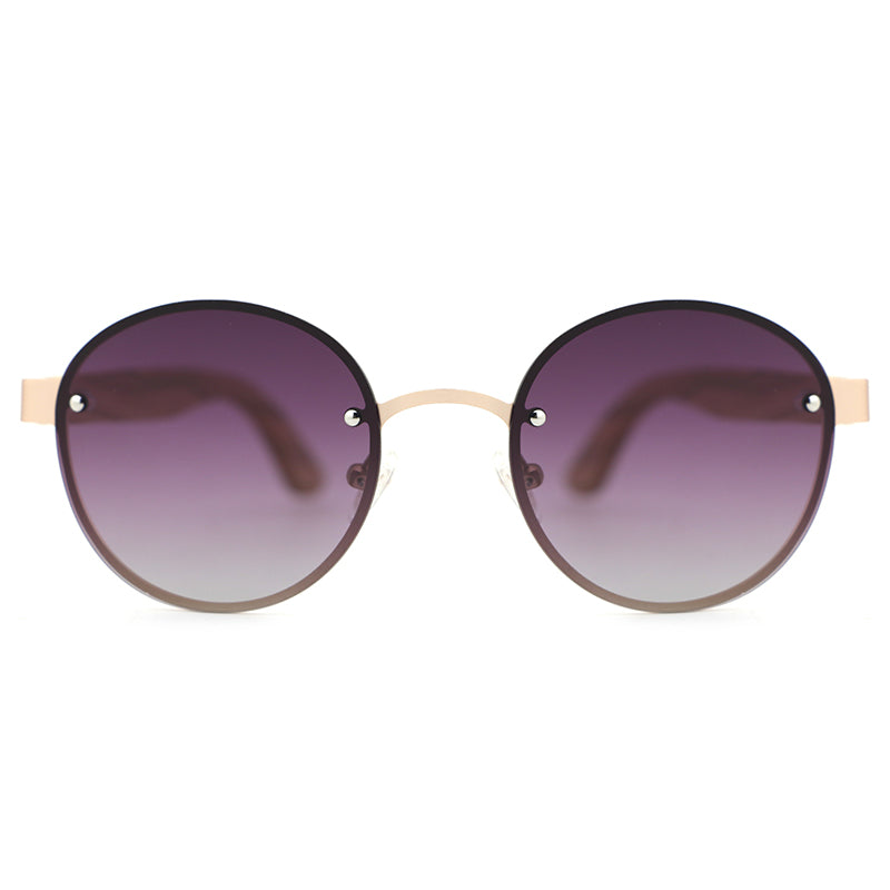 SPECS OMBRE PURPLE Round Rimless Sunglasses with Polarised Lens Wood Arms