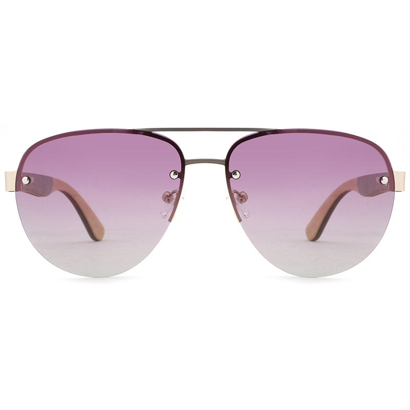 RADAR PURPLE Sunglasses Stainless Steel Polarised Lens Wooden Arms - Hashtag Bamboo