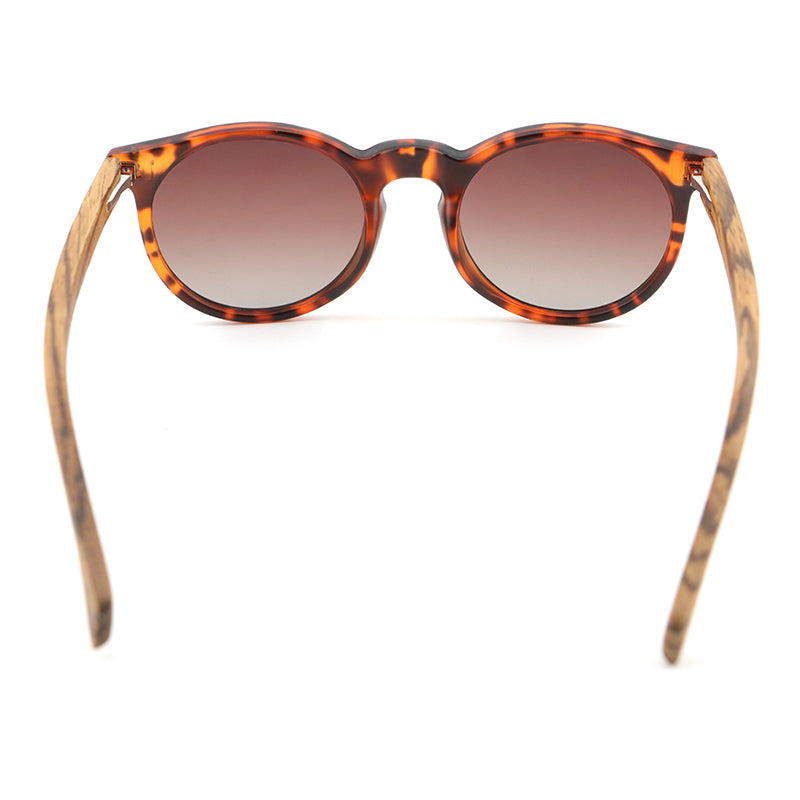 IVY BROWN Round Sunglasses Polarised Lens Wooden Arms