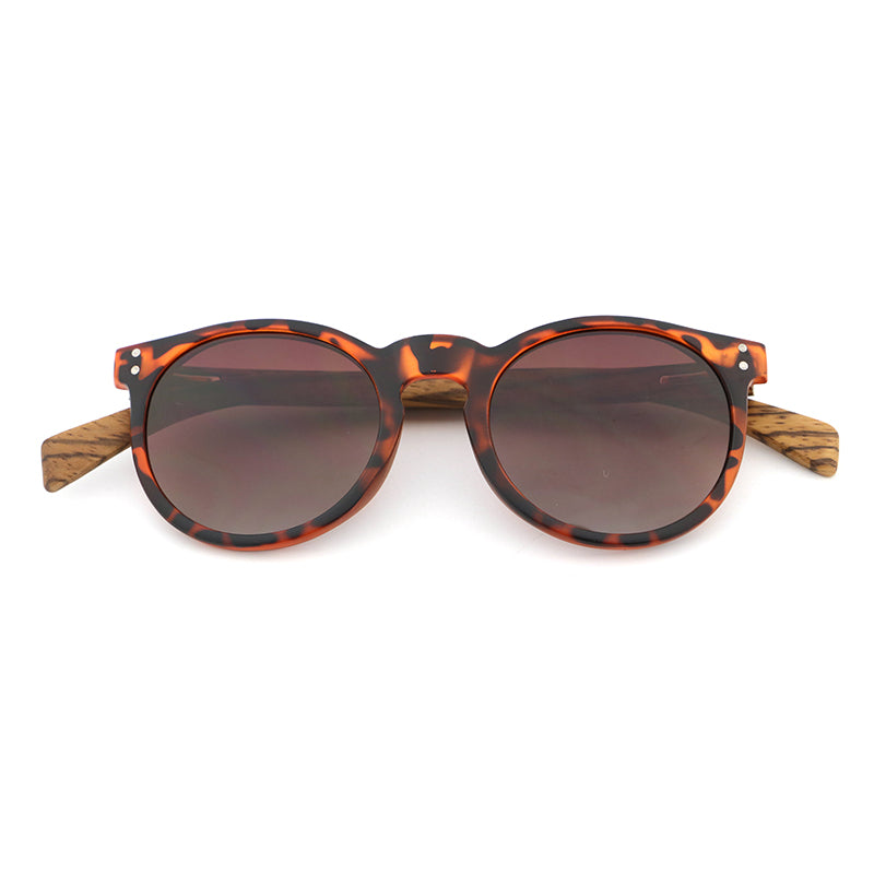 IVY BROWN Round Sunglasses Polarised Lens Wooden Arms