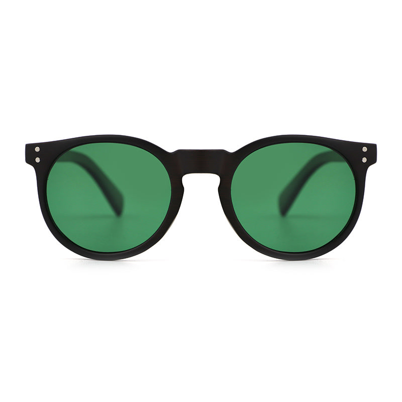 IVY GREEN Round Sunglasses Polarised Lens Wooden Arms