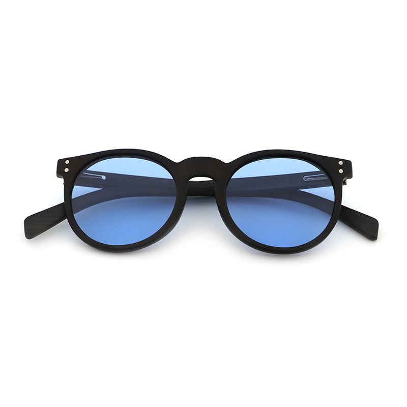 IVY BLUE Round Sunglasses Polarised Lens Wooden Arms