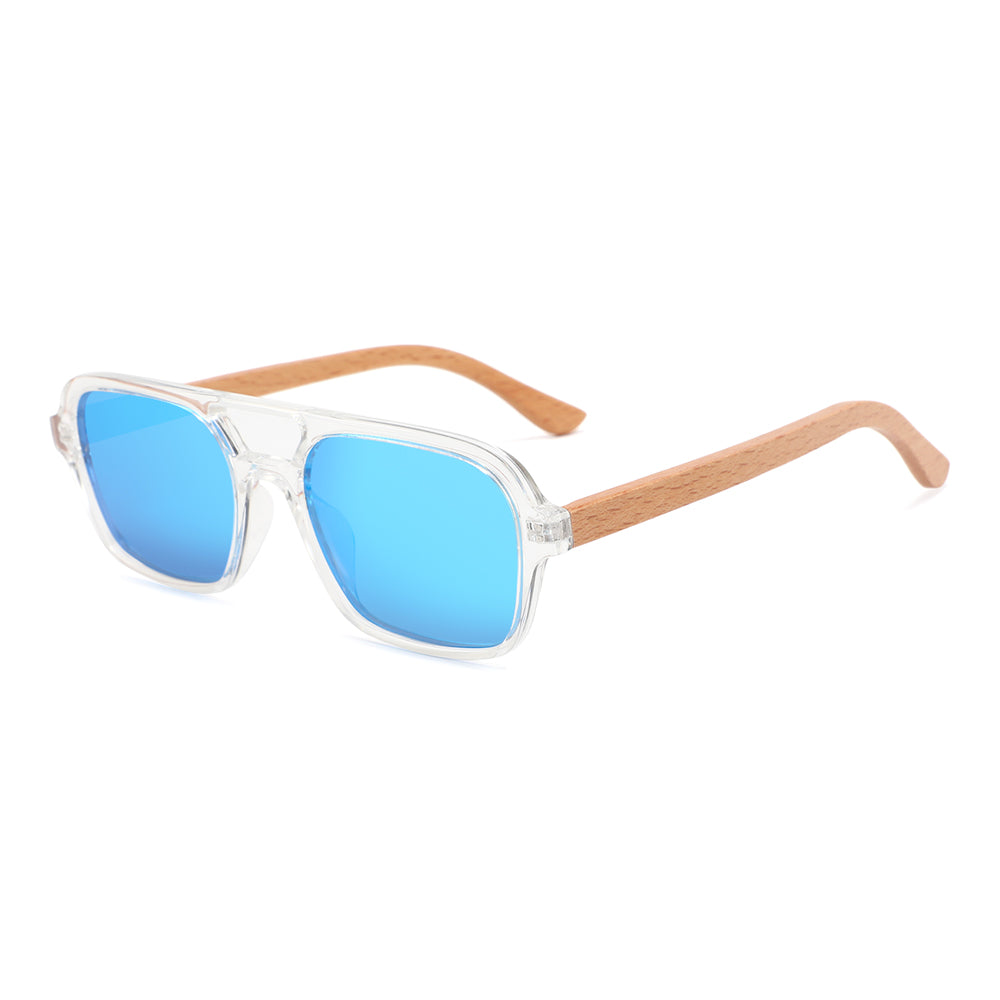 FINLEY BLUE Sunglasses Polarised Lens Trendy Wooden Arms