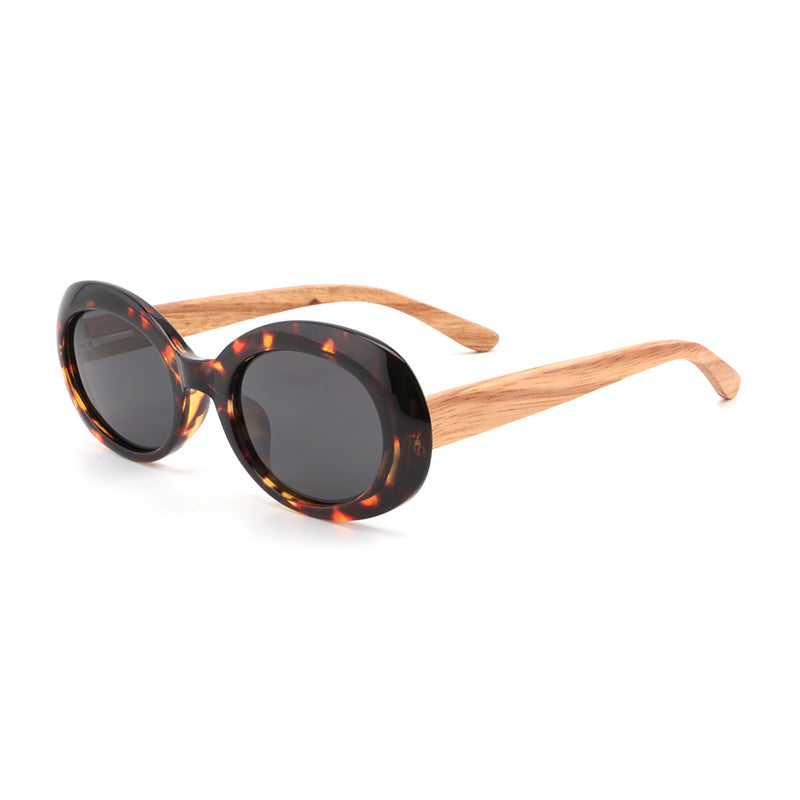 GABY BROWN TS Oval Chic Sunglasses Polarized Lens Wooden Arms