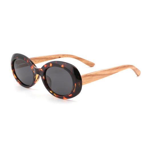 GABY BROWN TS Oval Chic Sunglasses Polarized Lens Wooden Arms