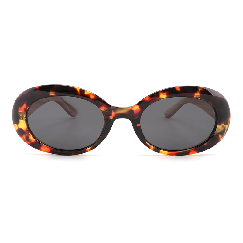 GABY BROWN TS Oval Chic Sunglasses Polarized Lens Wooden Arms