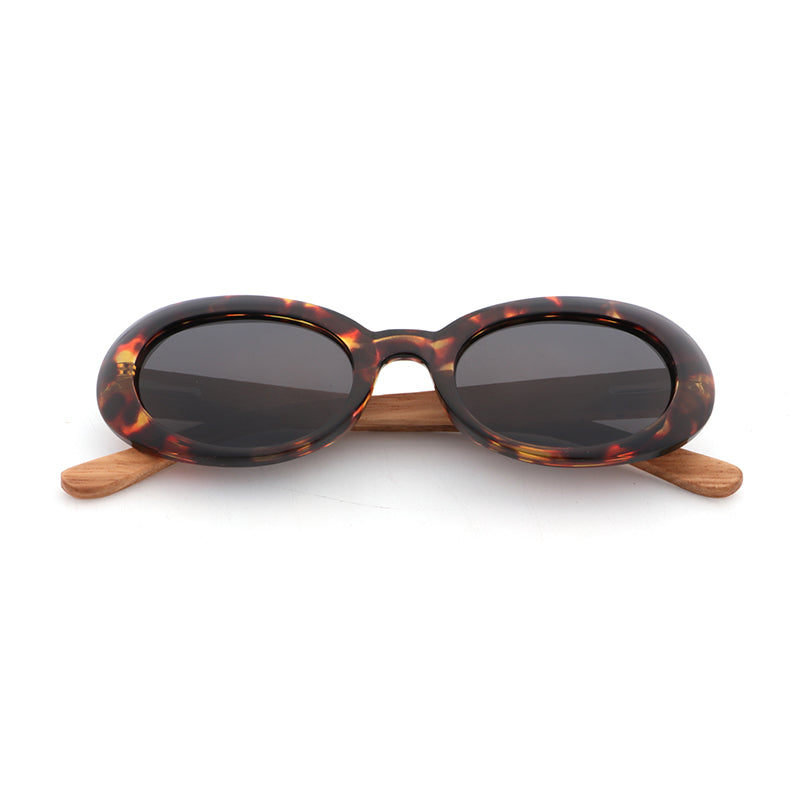 GABY BROWN TS Oval Chic Sunglasses Polarized Lens Wooden Arms