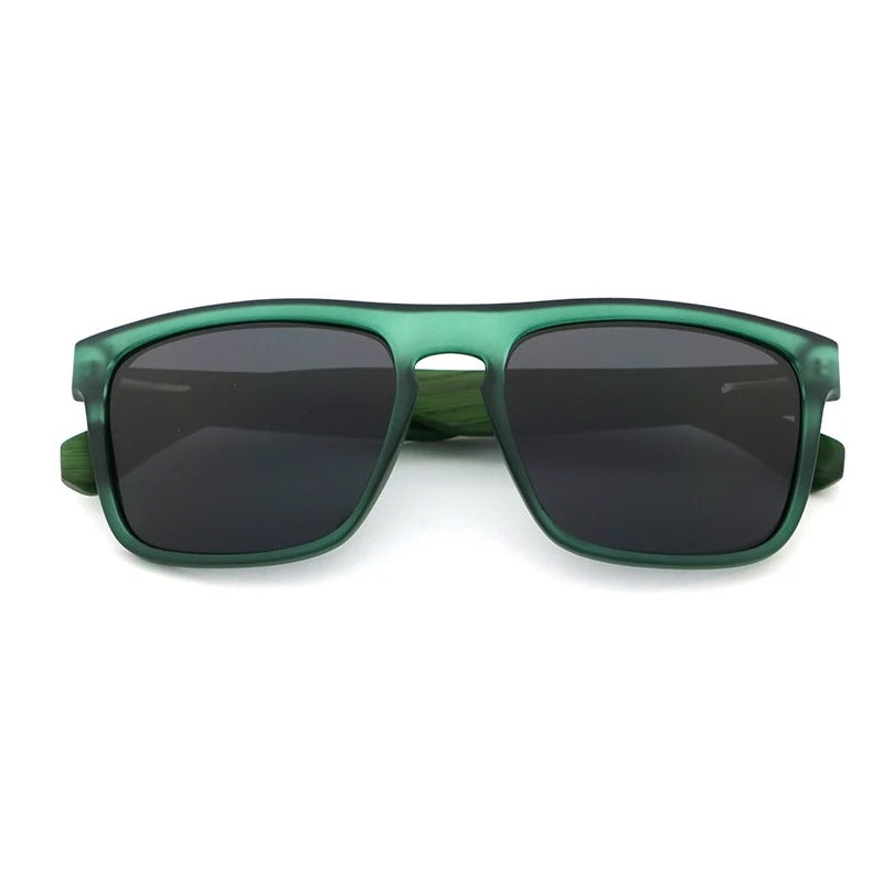 MANSHADY GREEN FRAME Men's Sunglasses Grey Polarised Lens Wooden Arms