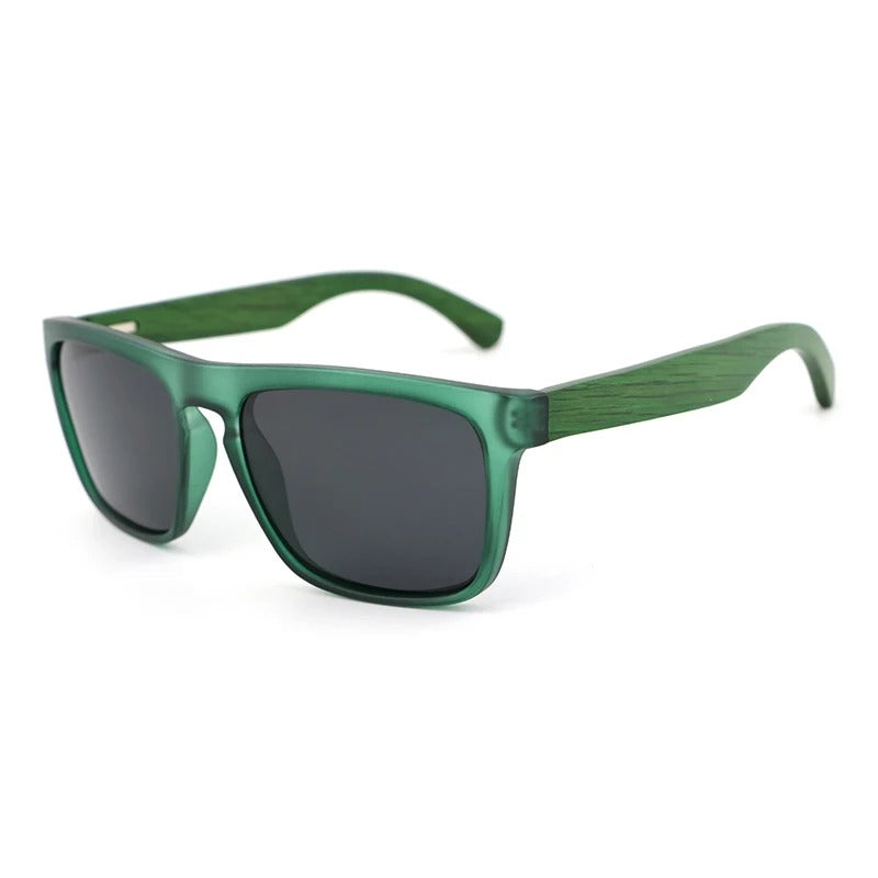 MANSHADY GREEN FRAME Men's Sunglasses Grey Polarised Lens Wooden Arms