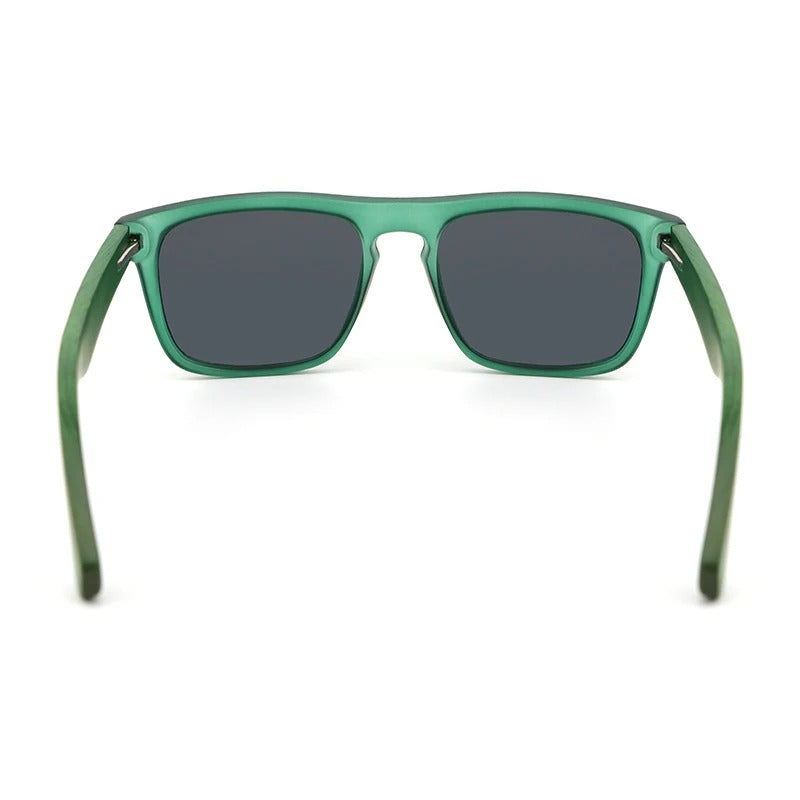 MANSHADY GREEN FRAME Men's Sunglasses Grey Polarised Lens Wooden Arms