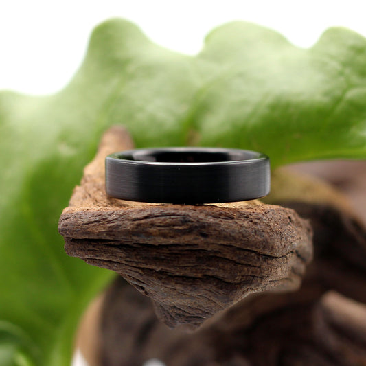 Men's Black Tungsten Ring Pipe Cut 6mm