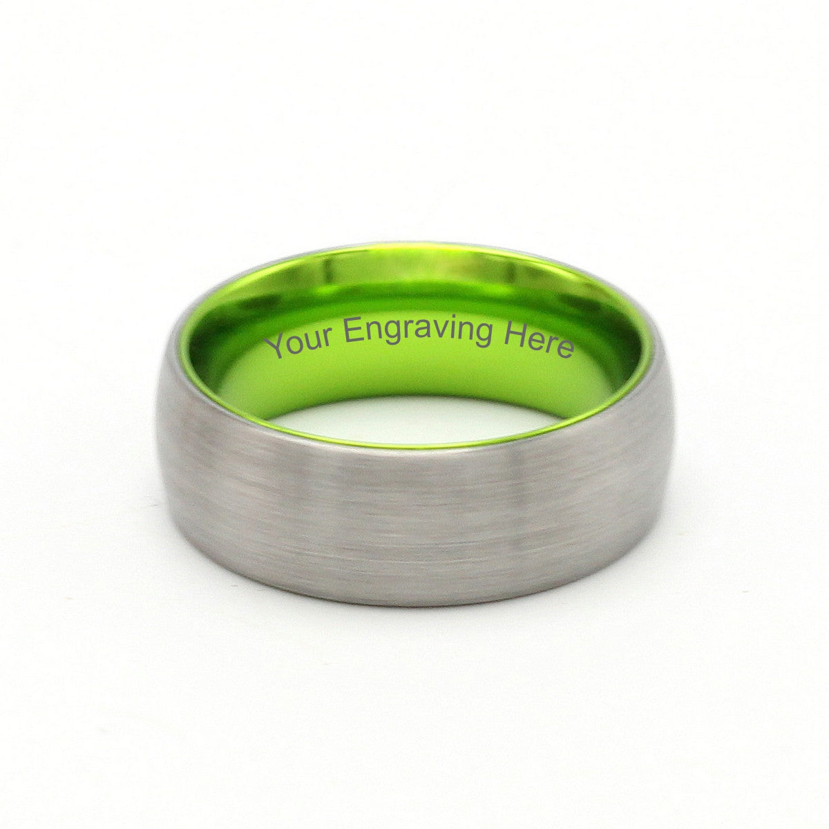 Men's Silver Tungsten Ring with Green Centre 8mm - Hashtag Bamboo