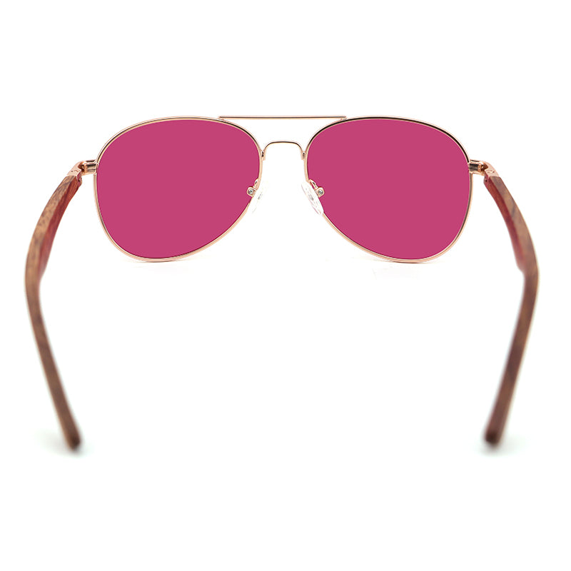 MAVERICK ROSE PINK Aviator Sunglasses Polarised Lens Wooden Arms. Personalise them for R50.