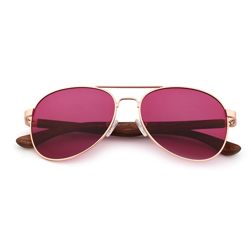 MAVERICK ROSE PINK Aviator Sunglasses Polarised Lens Wooden Arms. Personalise them for R50.