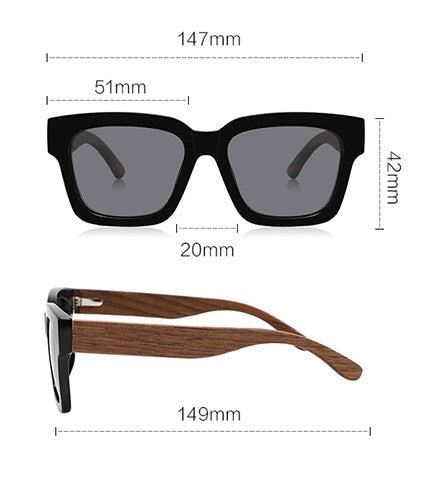 HARPER BLACK Ladies Sunglasses Polarised Lens Wooden Arms