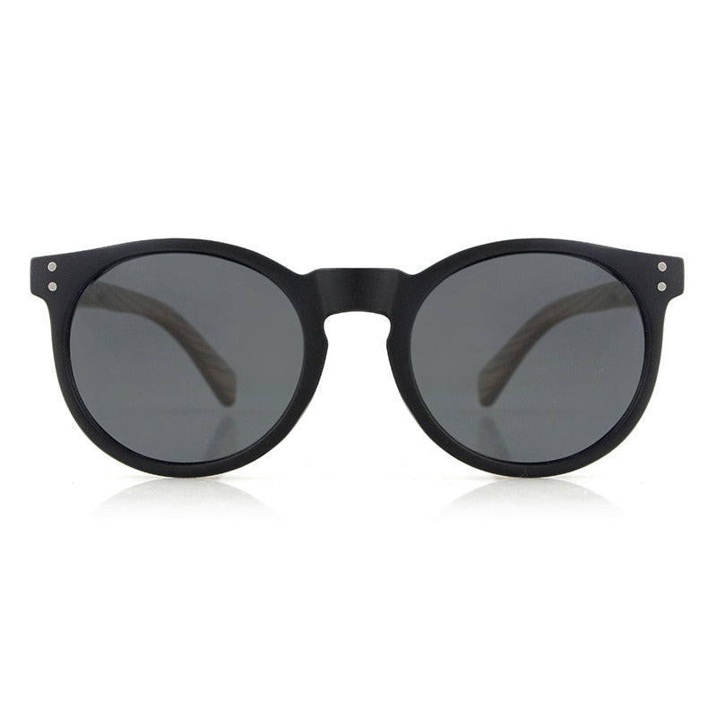IVY EBONY Round Sunglasses Polarised Lens Wooden Arms