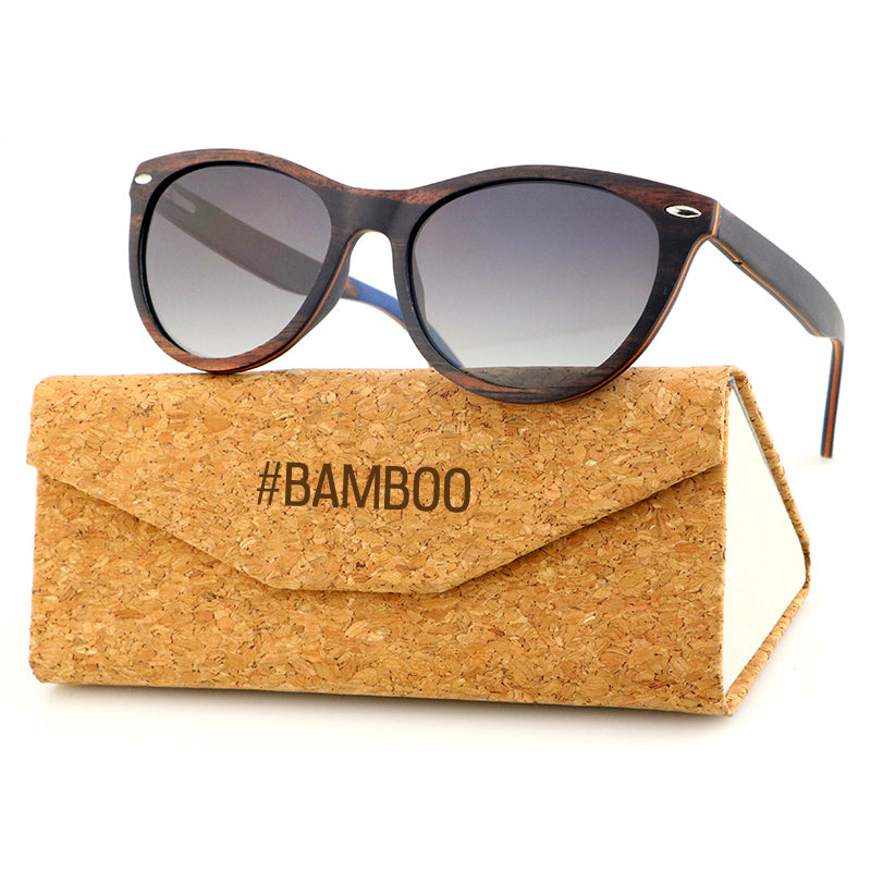 L'AMORE EBONY GREY Ladies Wood Sunglasses Polarised Lens
