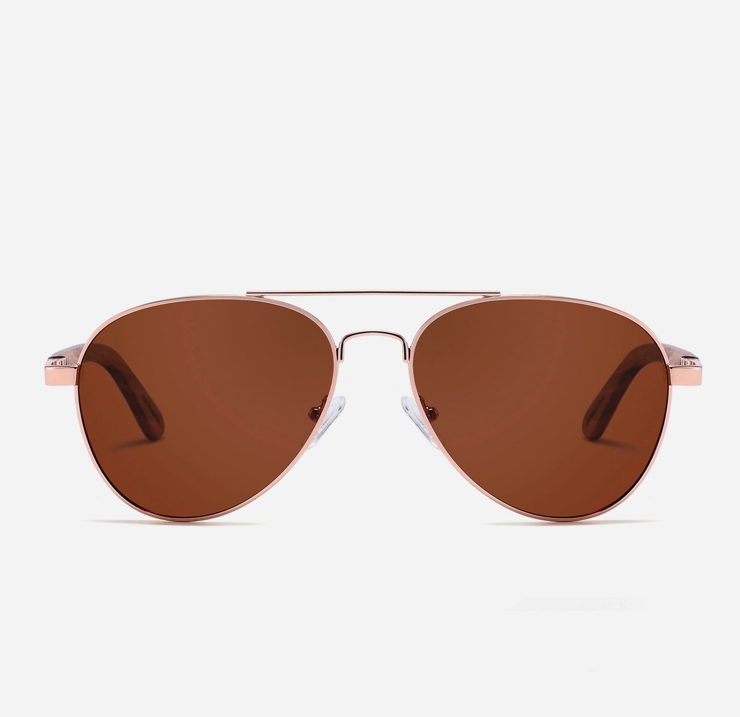 MAVERICK BROWN Aviator Sunglasses Polarised Lens Wooden Arm
