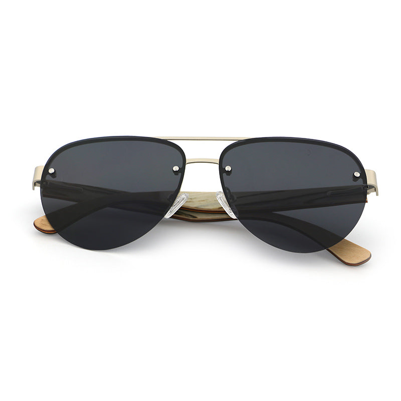 RADAR BLACK Sunglasses Stainless Steel Polarised Lens Wooden Arms