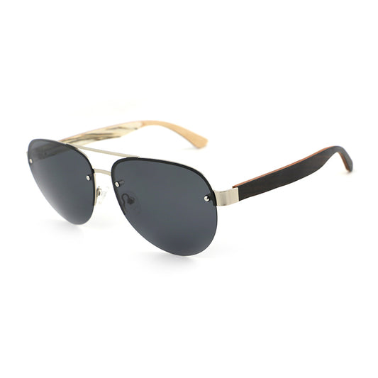 RADAR BLACK Sunglasses Stainless Steel Polarised Lens Wooden Arms