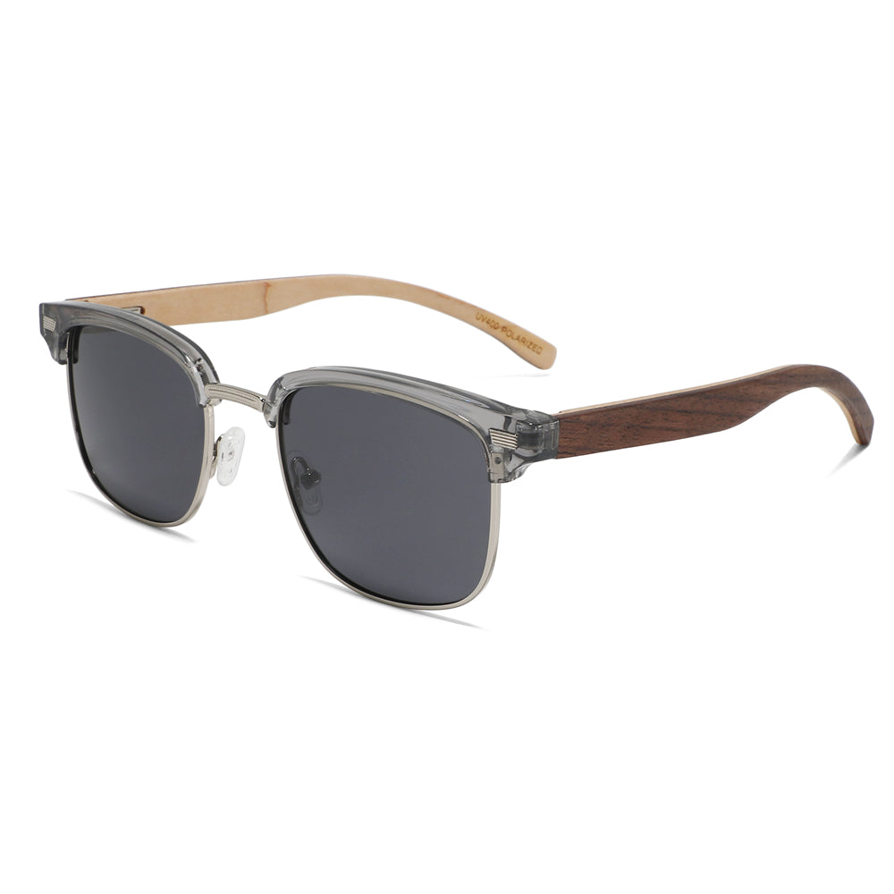 REMINGTON GREY Clubmaster Sunglasses Polarized Lens Wooden Arms