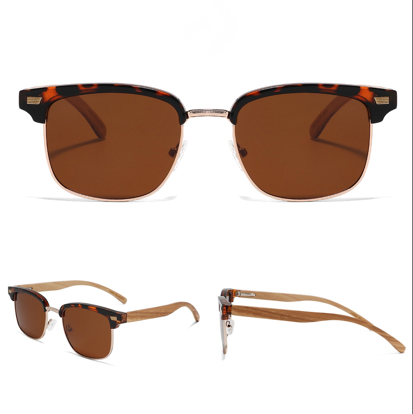 REMINGTON BROWN Clubmaster Sunglasses Polarized Lens Wooden Arms