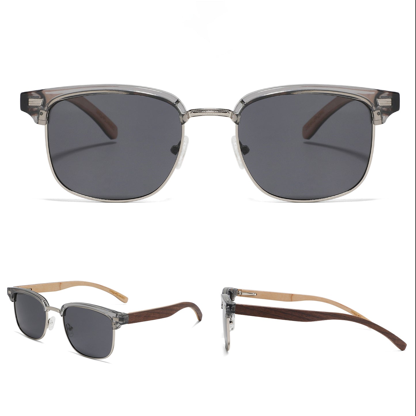 REMINGTON GREY Clubmaster Sunglasses Polarized Lens Wooden Arms