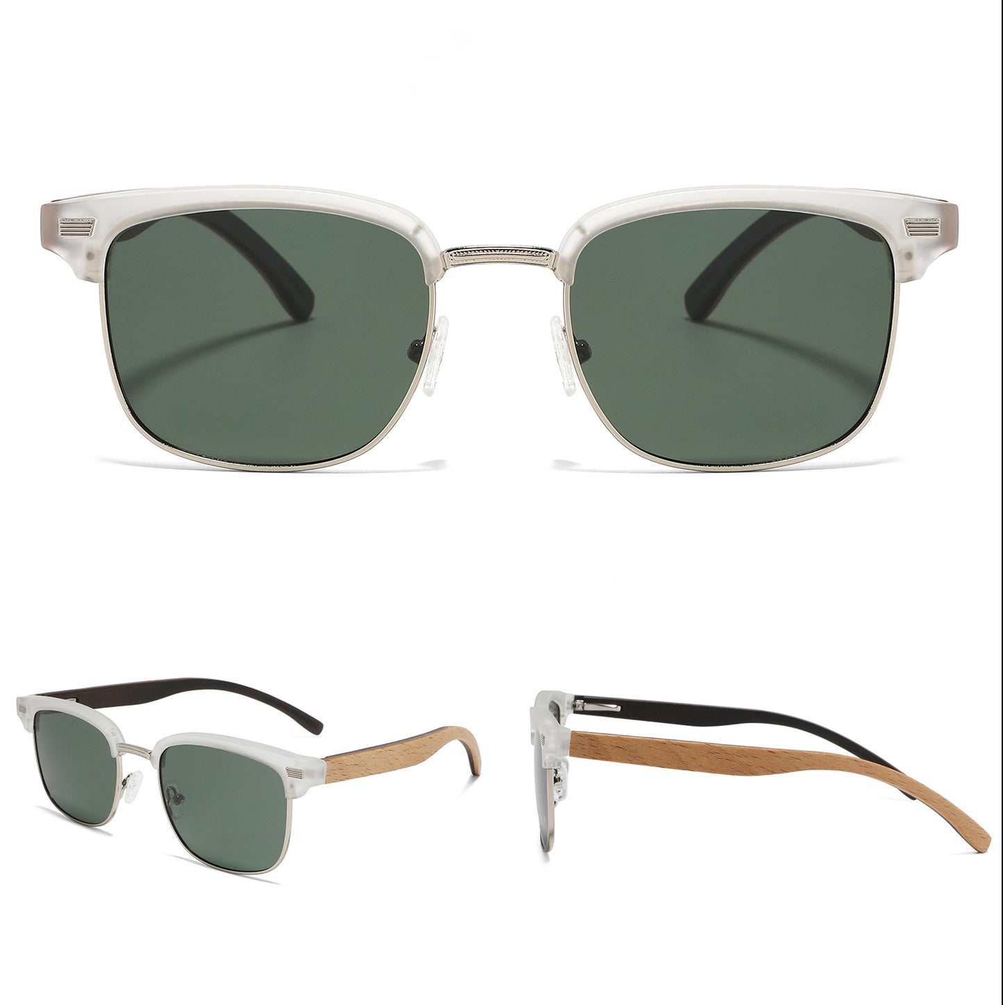 REMINGTON CLEAR Clubmaster Sunglasses Polarized Lens Wooden Arms