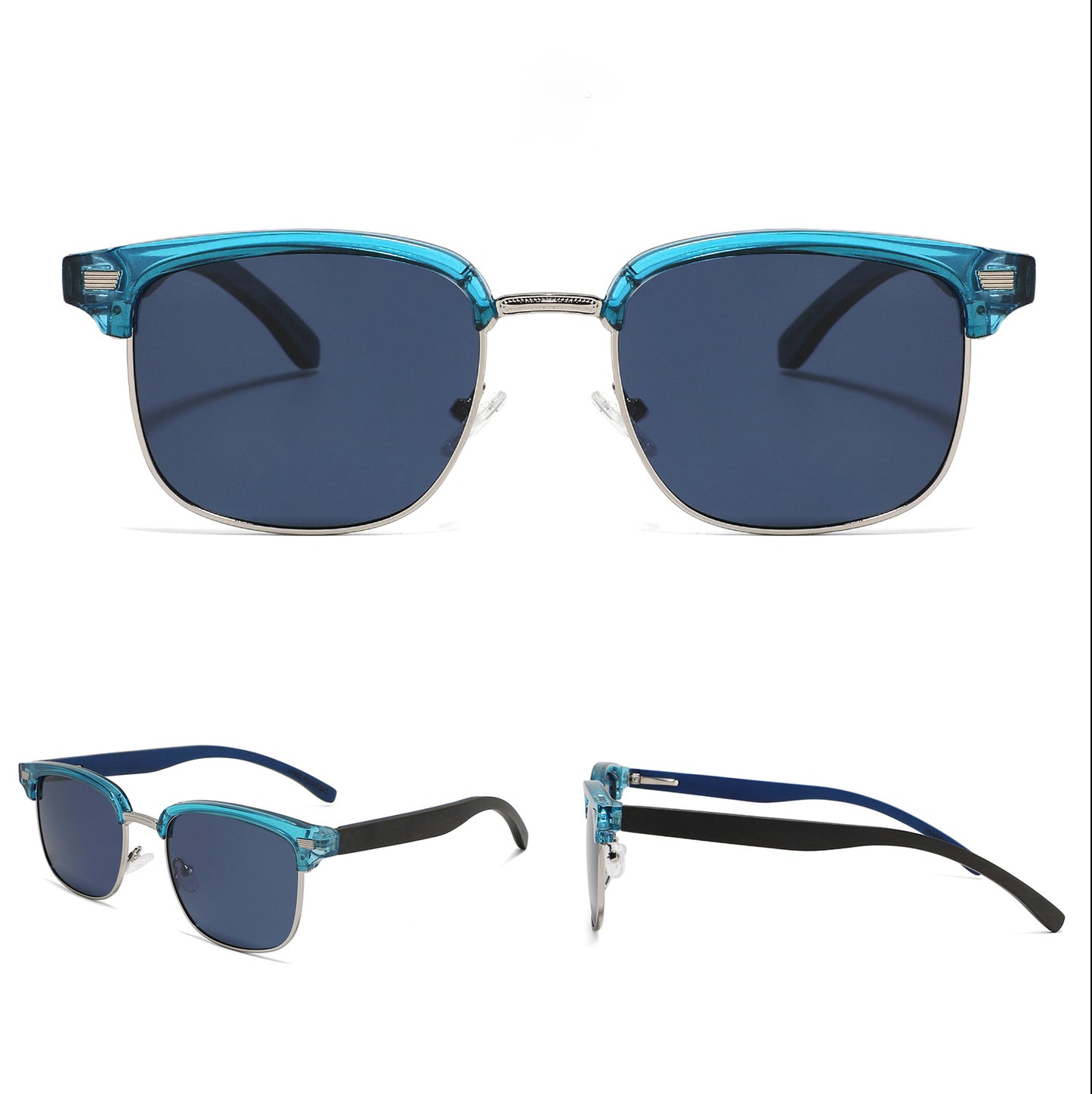 REMINGTON BLUE Clubmaster Sunglasses Polarized Lens Wooden Arms