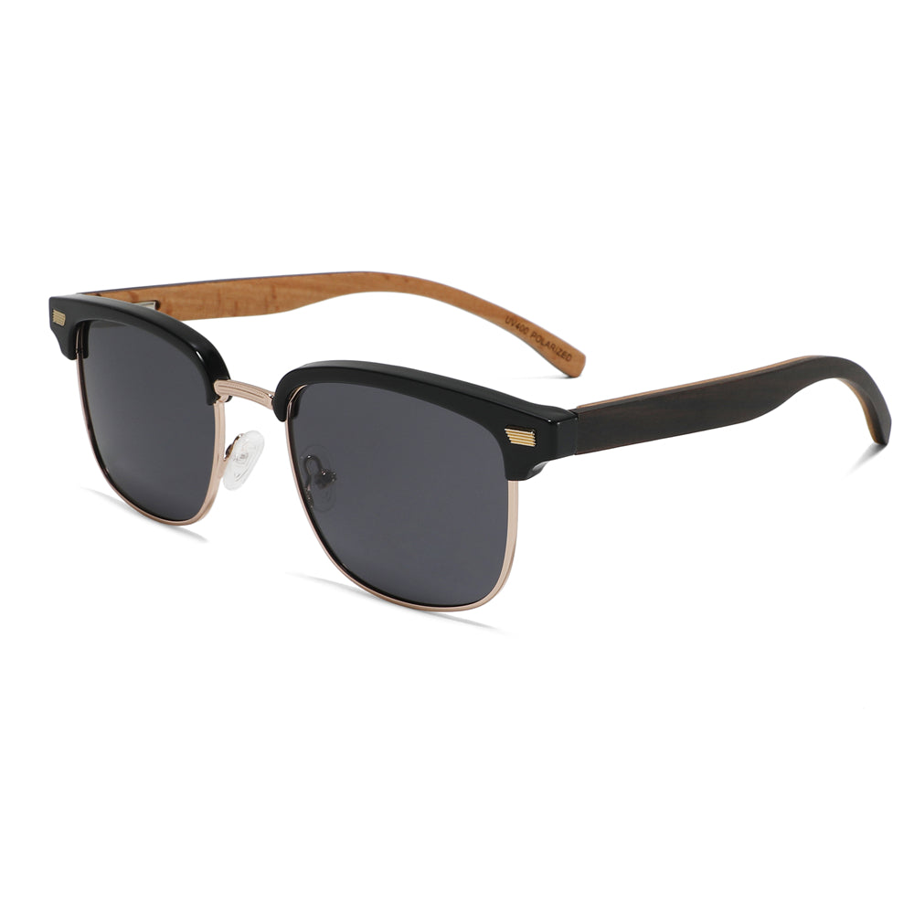 REMINGTON BLACK Clubmaster Sunglasses Polarized Lens Wooden Arms