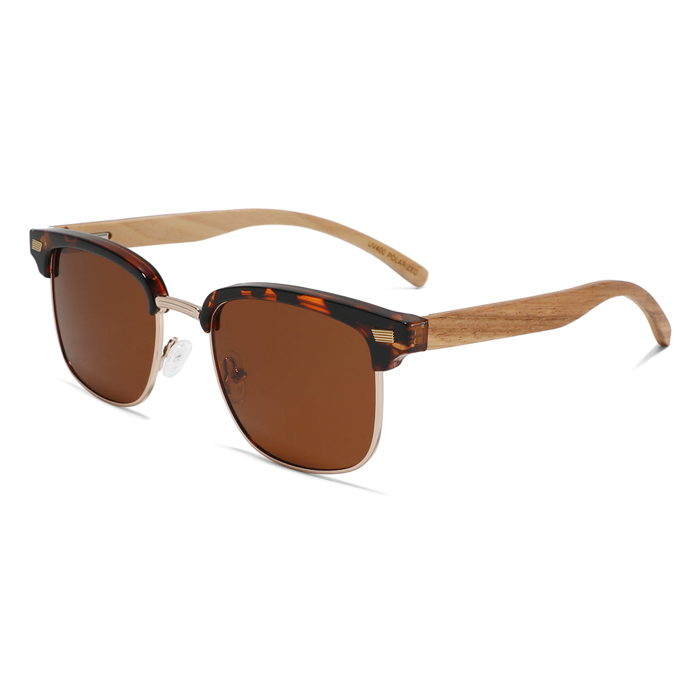 REMINGTON BROWN Clubmaster Sunglasses Polarized Lens Wooden Arms
