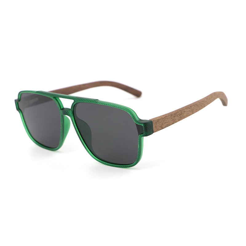REMI GREEN Sunglasses Polarised Lens Wooden Arms