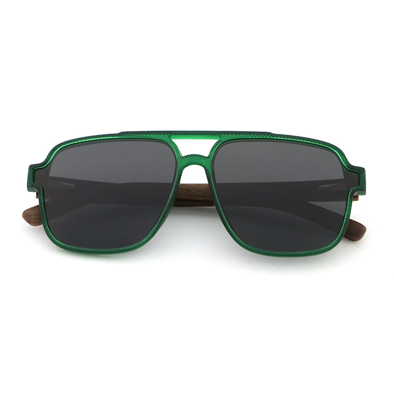 REMI GREEN Sunglasses Polarised Lens Wooden Arms