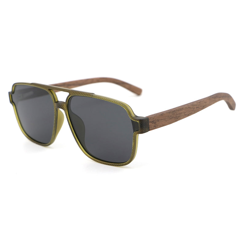 REMI KHAKI Sunglasses Polarised Lens Wooden Arms