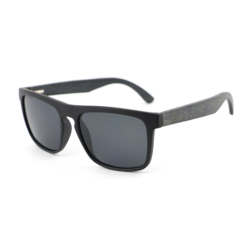 MANSHADY BLACK Men's Sunglasses Polarised Lens Wooden Arms