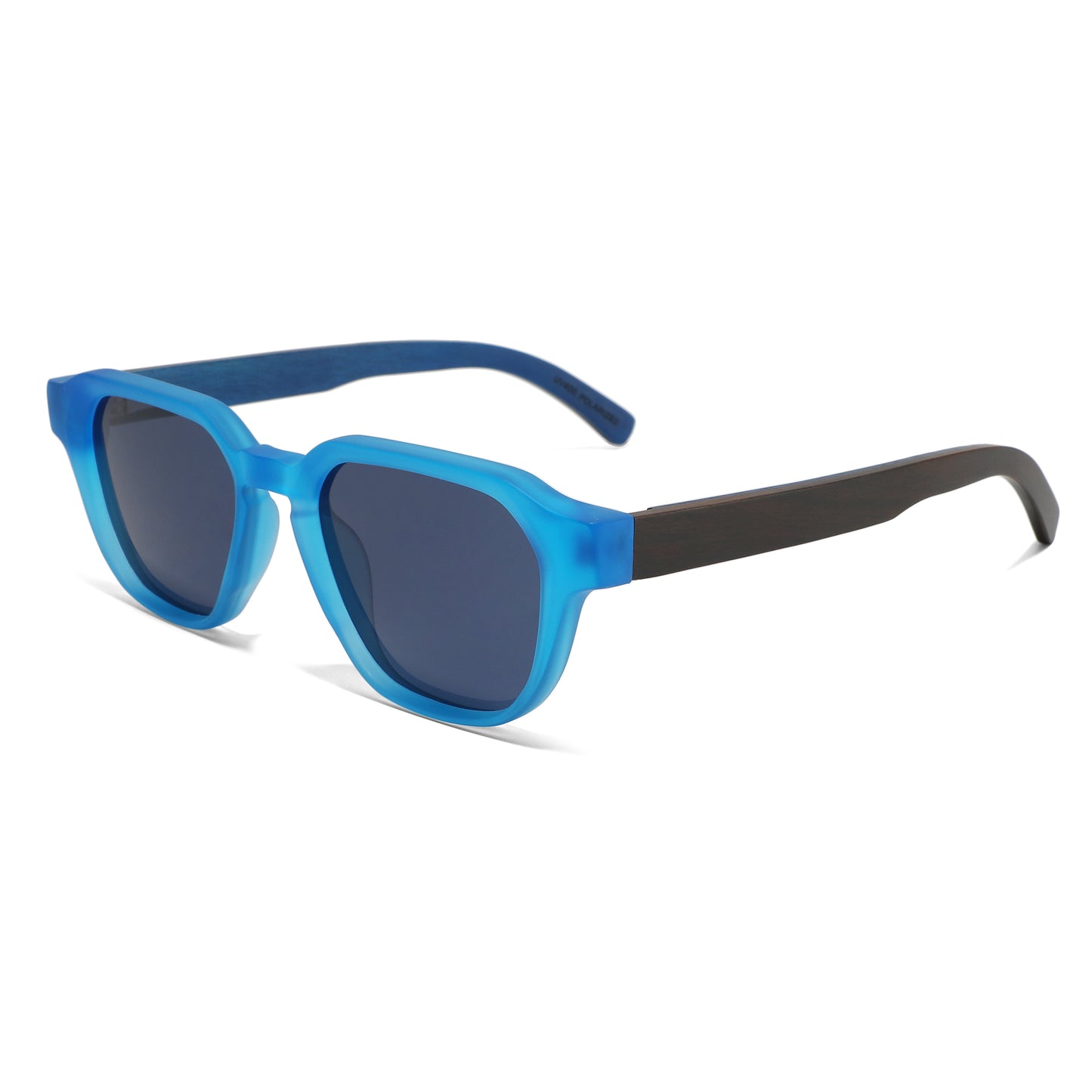 WICKS BLUE Mega Edgy Sunglasses Polarized Lens Wooden Arms