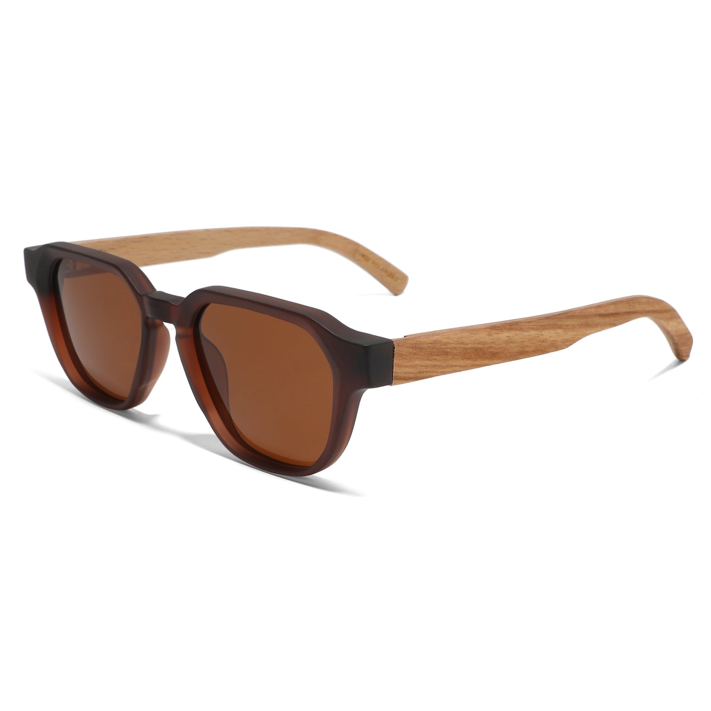 WICKS BROWN Mega Edgy Sunglasses Polarized Lens Wooden Arms