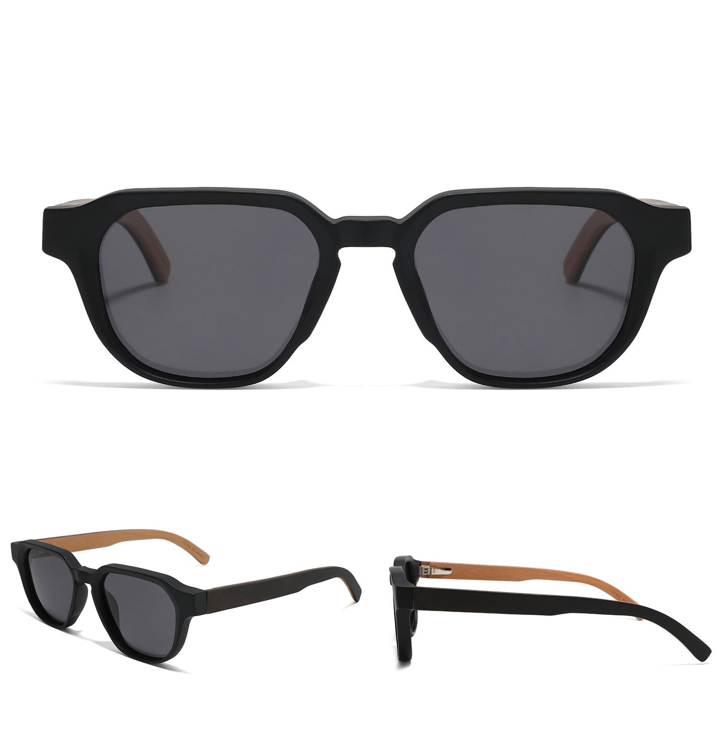 WICKS BLACK Mega Edgy Sunglasses Polarized Lens Wooden Arms