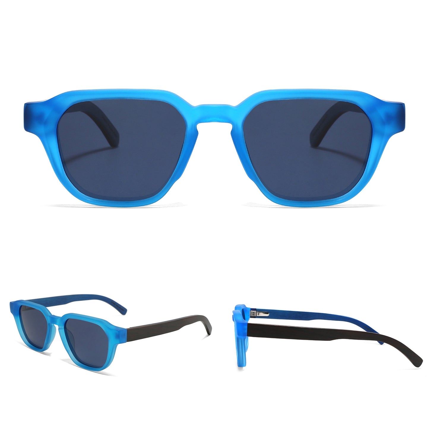 WICKS BLUE Mega Edgy Sunglasses Polarized Lens Wooden Arms